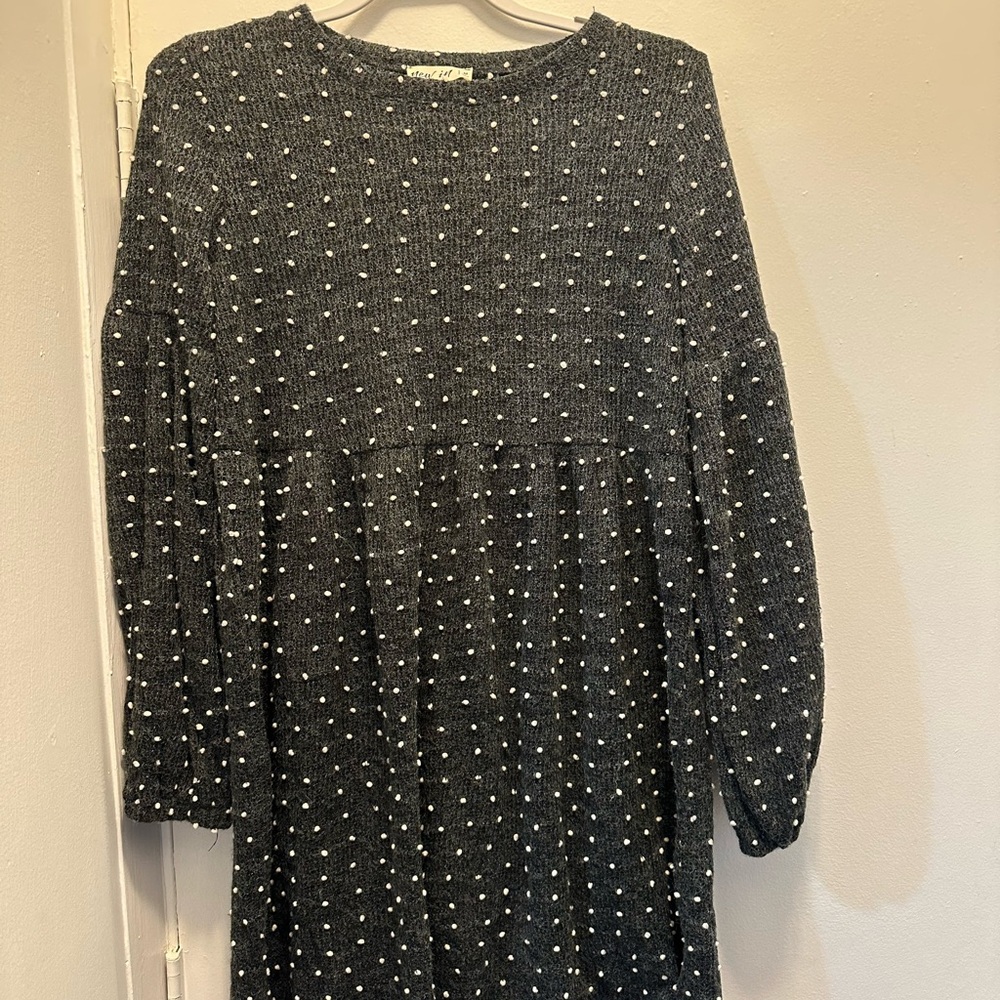 Gray Knit Dress with White Polka Dots